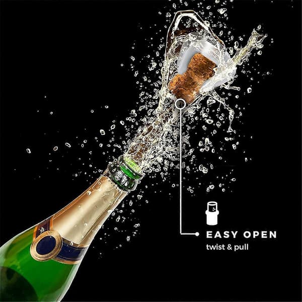 Champagneflaskeåbner - Korkfjerner til mousserende vin - Enkelt ergonomisk drejedesign, rustfrit stål
