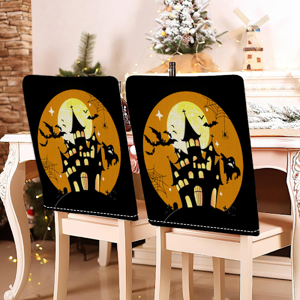 Stolsöverdrag, Halloween Spökhus Stolsöverdrag, Stolsöverdrag för Matrum 8-pack, Sittdynor för Matstolar