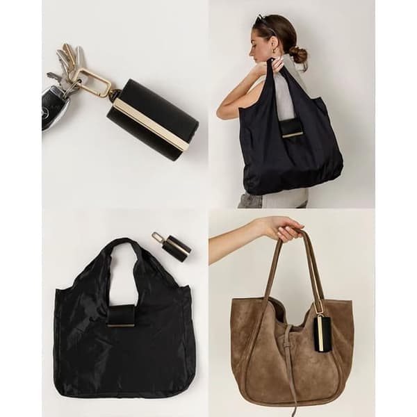 Foldable Keychain Bag - Compact Expandable Vegan Leather Shopping Bag