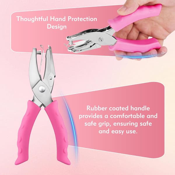 2 PCS Hole Punch, Diameter 1/4 \" and 1/8 \" Single Hole Punch, with Pink Soft Grip Hole Punch Single, for Home, Office and Study, Suitable for