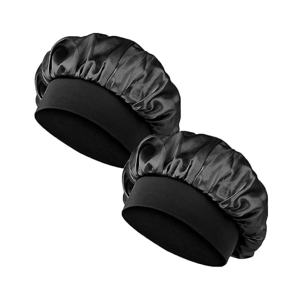 Satin Bonnet Sovhuva för Kvinnor och Flickor (Svart) 2-pack