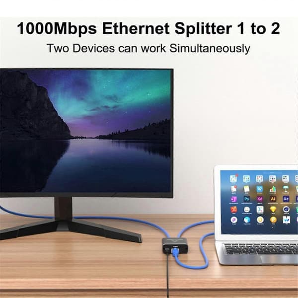 1000 Mbps Netværkssplitter Ethernet Splitter til 2 PC Laptop Netværk RJ45 Splitter 1 ind 2 ud Gigabi