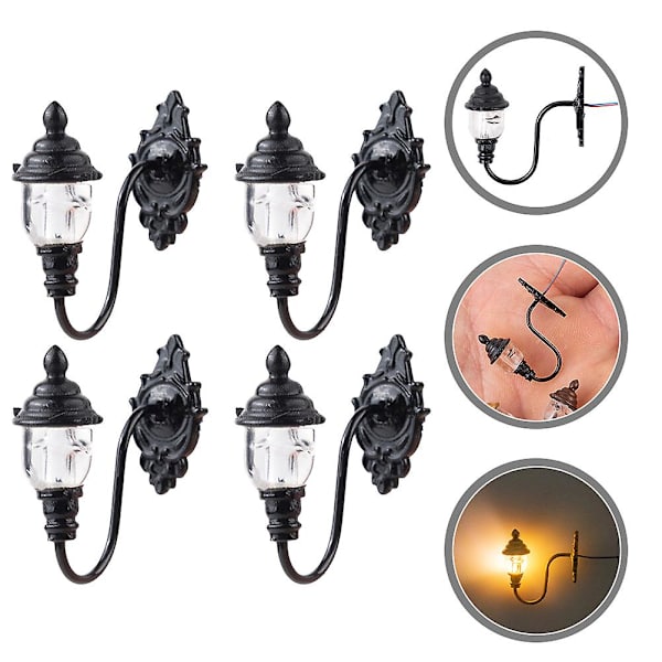 4 stk Simulerte Mini Hage Lys Modell Lys Modell Sandbord Lampe Dekorasjoner Svart 2.2X2.7CM Black 2.2X2.7CM