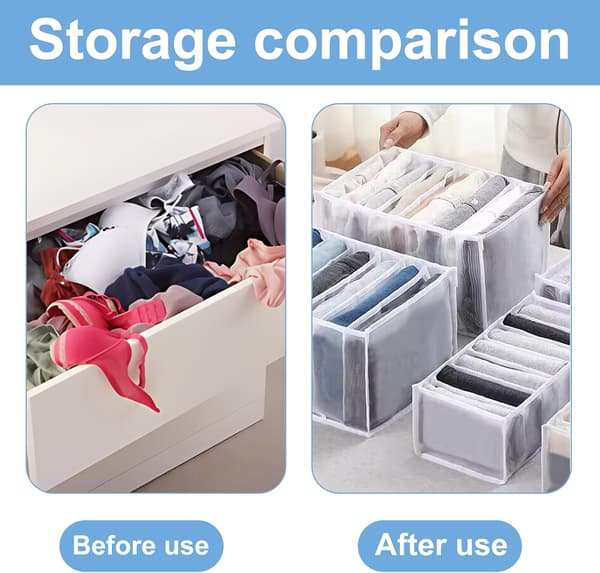 4 Pcs Wardrobe Storage Organizers, Clothes Organizer, Underwear Drawer Organizer, 11 Compartments Clothes Storage, Underwear Storage Box (White)