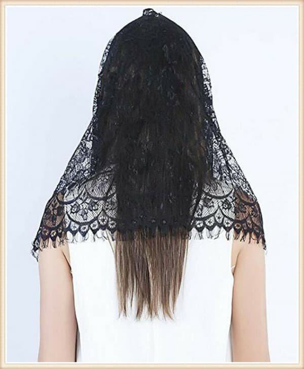 Kapellslør Blomstret Latinsk Messe Hodeplagg Blondesjal Mantilla Slør for Kirken (C)