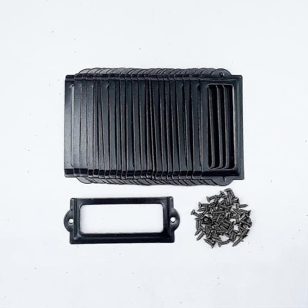 [24-pack] Black Label Holders for Office Library, Filing Cabinets, Drawers, Metal Frame, 83 mm x 30 mm