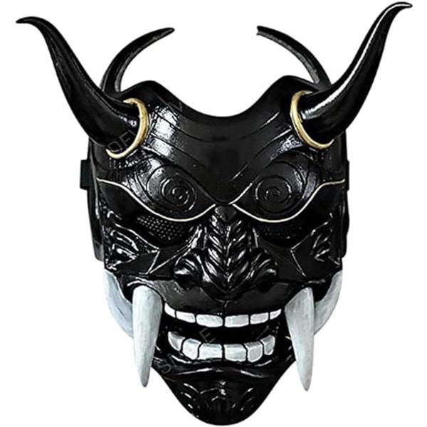 Svart grå japansk samurai maske Hannya Oni Samurai latexmaske, Halloween demon kostymemaske, japansk samurai cosplay maske