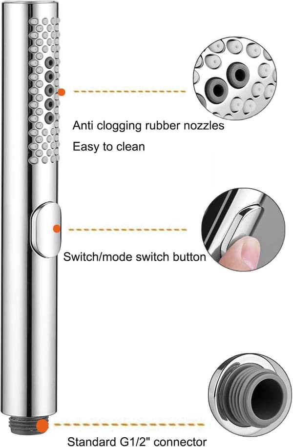 Round Bathroom Shower Head with 3 Water Function Modes, Easy-Clean Silicone Nozzles, Chrome Finish