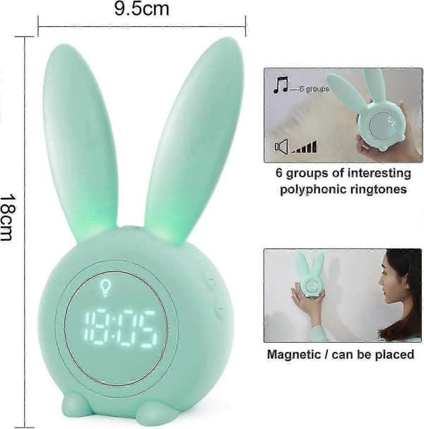 Kids Alarm Clock, Cute Rabbit Clock Wake Up Light Kids Alarm Clock Creative Bedside Lamp