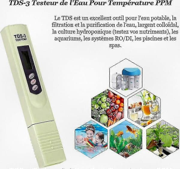 Digital TDS-3 Vandkvalitetstester til drikkevand, hydroponik, akvarier og pools med temperatur- og PPM-måling