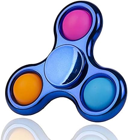 Chrome Pop It Fidget Spinner - Metallisk Blå Popper Leksak - Stressreducerande Present för Barn