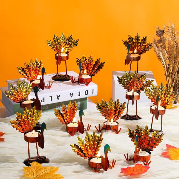 12 stykker Thanksgiving lysestaker i metall til midtpunkter
