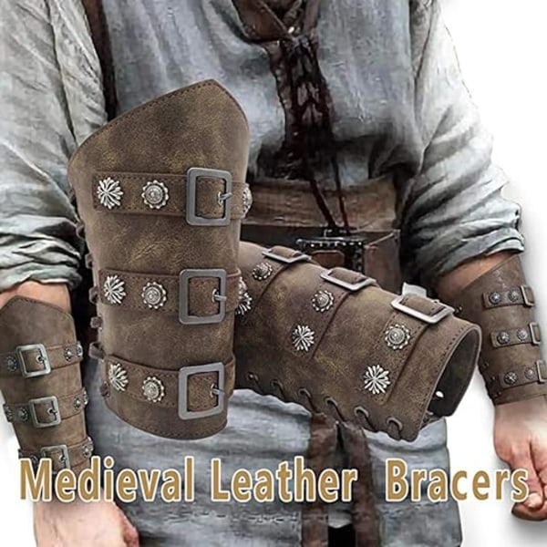 2 pakke bøjler middelalderlige læder bøjler Arm panser manchet Læder Gauntlet Armbånd Punk Arm Guards til mænd Damer