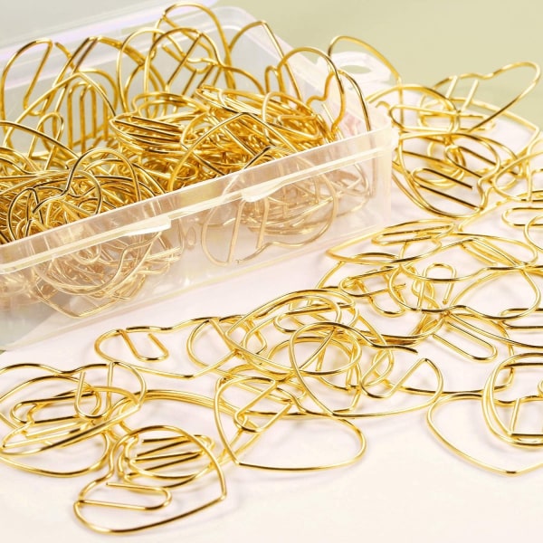 100 Pieces 3 cm Love Heart Shaped Small Paper Clips Bookmark Clips for Wedding Marriage Office School Home(Gold)