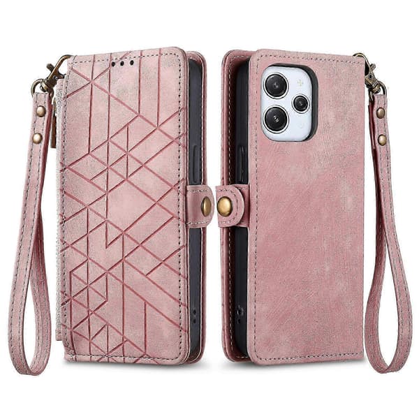 Leather Case with Geometric Zipper Wallet and Side Buckle (Pink, for Xiaomi Redmi 9A)