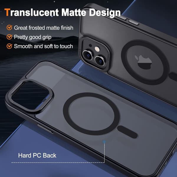 Magnetisk etui til iPhone 11, mat gennemsigtig, MagSafe-kompatibel, stødsikker - Sort