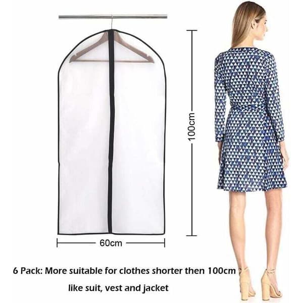 Zippered Garment Bags, Dustproof and Moth-Free, 6-Pack, Transparent