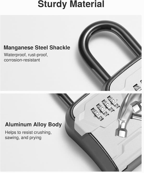 Lock Box, Key Lock Box Wall Mounted and Portable Combination Lock Box with Resettable Code, Outdoor Key Security Lock Box, Apartment Real Estate Agent