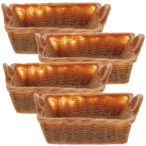 4 stk Dukkehustkurver 1/12 Skala Miniatyr Harpiks Frukt Grønnsak Kurvmodeller Lys Brun 4.4X2.7CM Light Brown 4.4X2.7CM