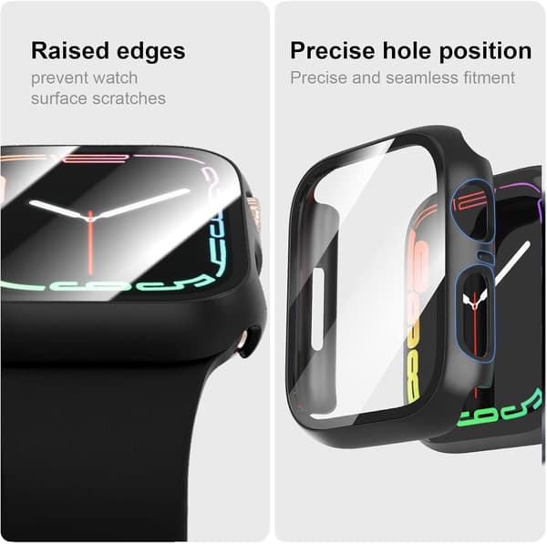 Protective Case Compatible with Apple Watch 46mm (10th Gen) - Black PC + Tempered Glass