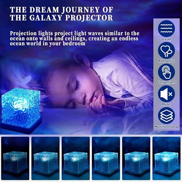 Aurora Star Projector Night Light, Water Ripple Crystal Cube Lamp with 16 Colors, Bedroom Lighting