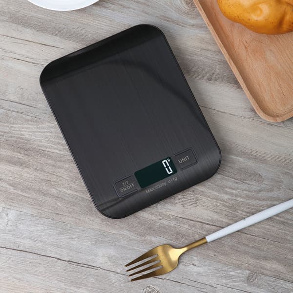 Digital køkkenvægt - 5 kg kapacitet, baggrundsbelyst LCD-display til bagning, madlavning og måltidsforberedelse (Sort)
