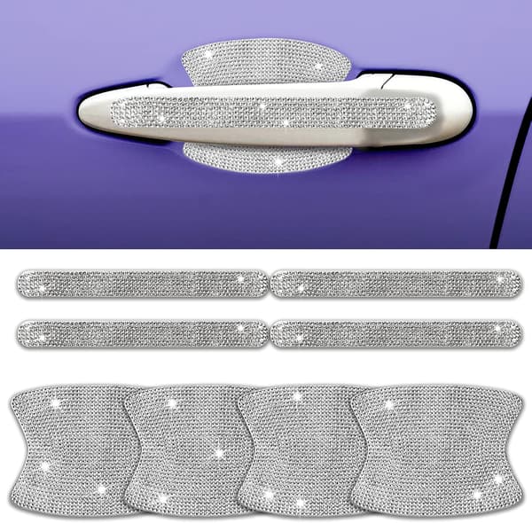 8 stk Rhinestone dørhåndtak klistremerker (sølv) - Bling biltilbehør