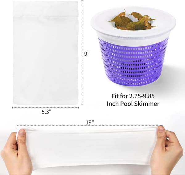 30 Skimmerstrømper til pools - Genanvendelige filterstrømper, 13*22 cm - til nedgravede og fritstående pools - Hvid