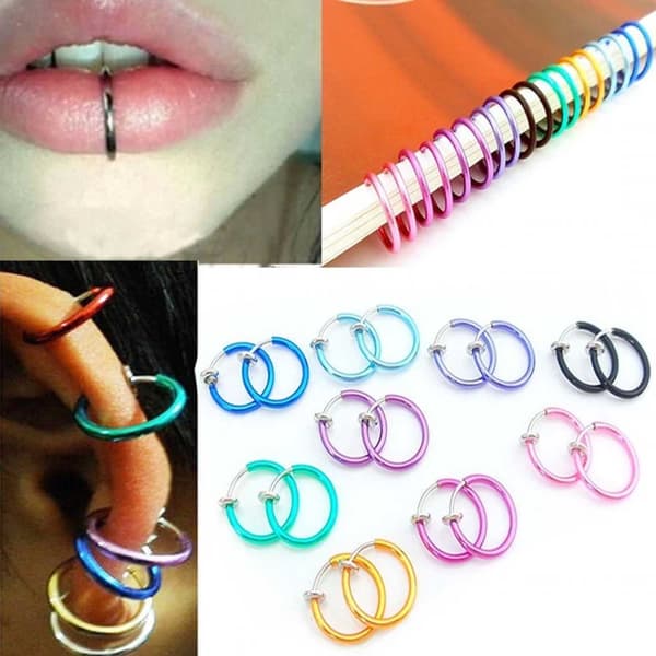 2-pakning Blå Falsk Piercing Uten Hull Nesering Septum Leppering