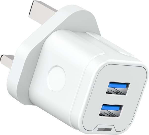 iPhone USB-stik, Dobbelt USB-oplader Stikadapter UK 3-benet Strømadapter Dobbelt Port