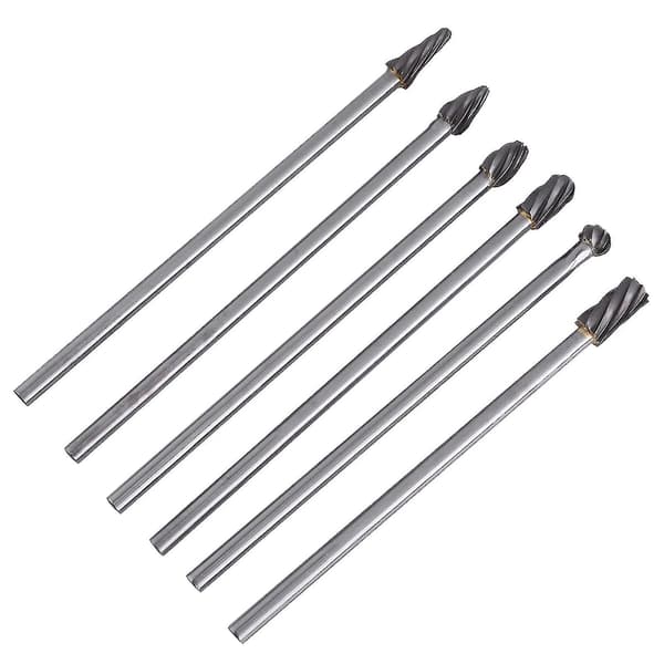 6-pack Tungsten Carbide Aluminum Rotary Burrs Set 6mm Shank 10mm Cutting Diameter