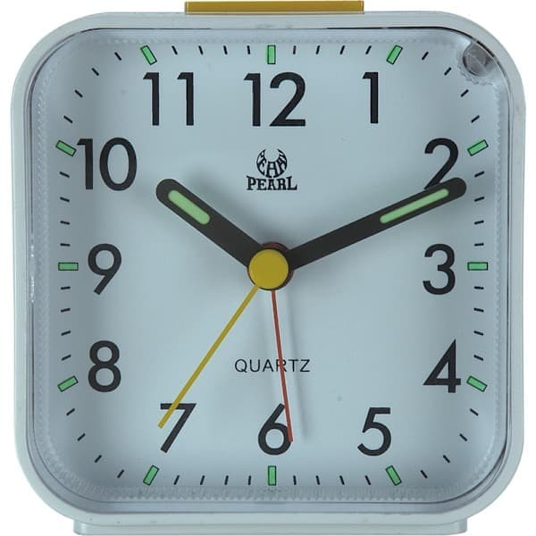 Silent Analog Alarm Clock Bedside Clock Square Table Clock Quartz Clock with Snooze and Radiant White White White White White