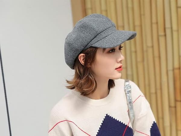 Newsboy-hat til kvinder, Cabbie-kasket, skygge-baret, grå vintermodel Grey