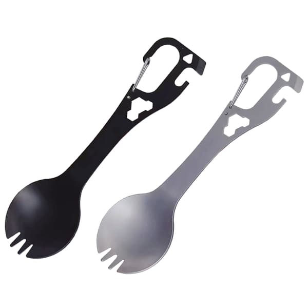 5 i 1 Rustfrit Stål Spork Camping Bestik med Ske Gaffel Kapselåbner