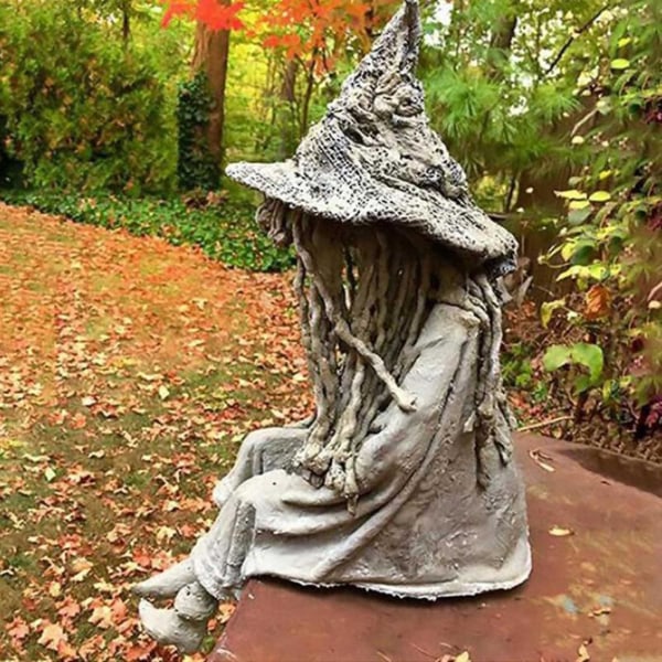 Witch Ghoul-statuer Hagelampe Sittende harpikspynt Led Garden- B