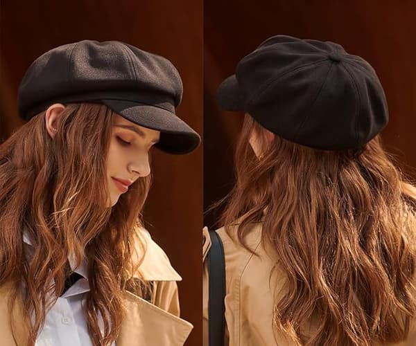 Baker Boy-luer for kvinner med brem, retro baker boy-hatt, justerbar caps for damer
