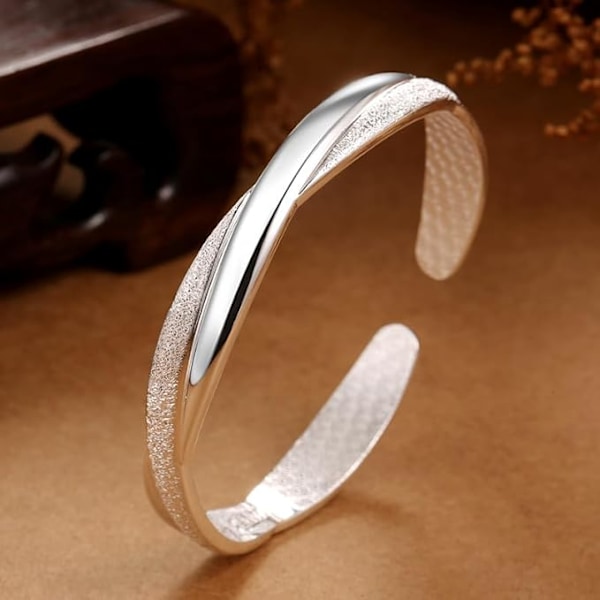Damsilverarmband i 925 Sterling Silver, Smalt Silverarmband, Silverpläterat Mobius Öppet Armband, Alla hjärtans dag-present till flickor