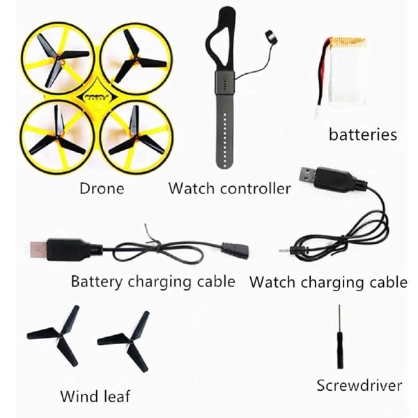 Håndstyret drone til børn Små Rc Quadcopter Drone-fly med Smart Watch-styret, cool LED-fjernbetjeningsdrone