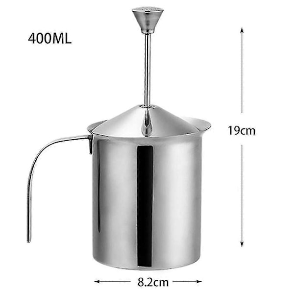 400ML Manuel Mælkeskummer, Rustfrit Stål Dobbelt Si Pressemekanisme Skum Pisker Kaffe Cappucci