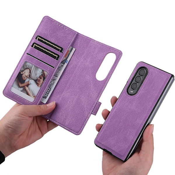 Fullständigt skyddsfodral i magnetiskt läder kompatibelt med Samsung Galaxy Z Fold 3 med kortplatsstativ. Blue
