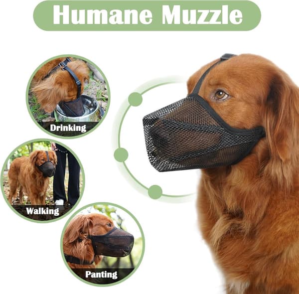 Dog Muzzle Soft Breathable Mesh With Adjustable Strap And Quick Release Buckle For Walking Training Grooming Vet Care Black Size L 25x20x9.5cm
