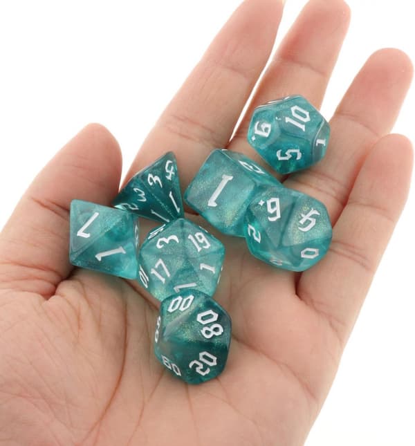 3x sett med 7 polyedriske terninger kompatible med RPG - Inkluderer blå fløyelspose