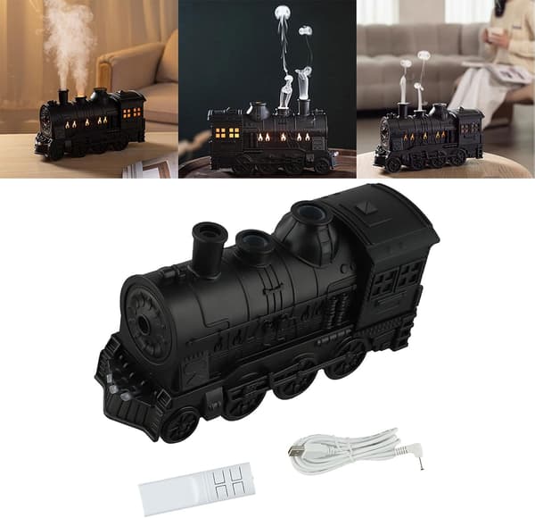 Retro Togdesign Diffuser Kapasitet Stille Mindre Enn 25db Automatisk Avstenging Eterisk Olje 300ml for Kvalitetsforbedring (Sølv)