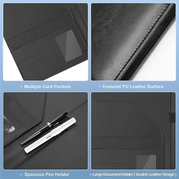 Conference Folder A4 Business Document Folder with Clipboard, Document Pocket, Card Holder, Office Pocket (Black)