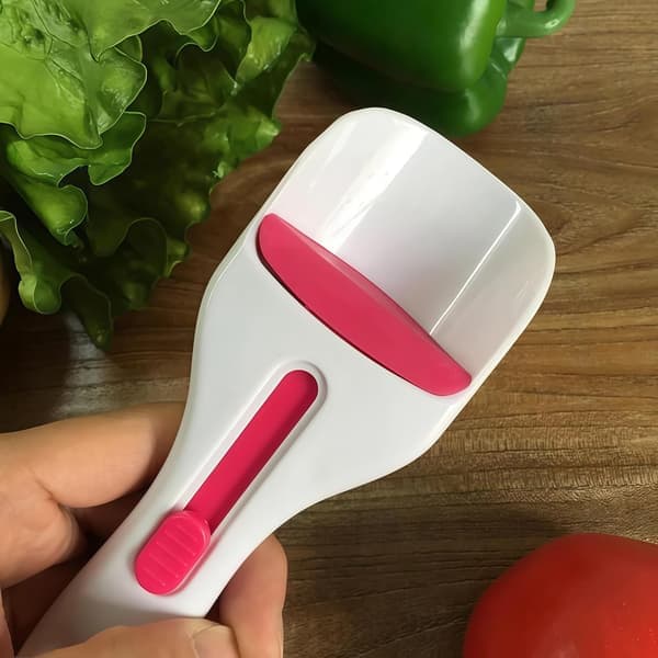 A cookie dough dispenser with a push button for portioning dough; a dough dispenser for home use and baking tools. [Ho]