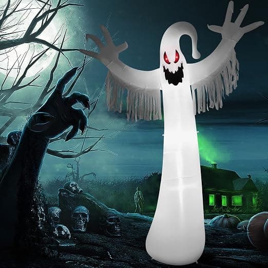 3,7 meter Halloween dekorativt uppblåsbart spöke, exploderande animerade röda ögon-spöke med inbyggd LED, utomhus skräckuppblåsbar dekoration_tfrf