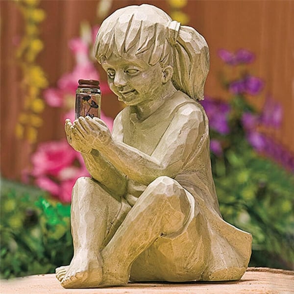 Store hage barn statuer lyser opp Firefly Jar Solar Powered | Girl Garden Yard Art Decor, innendørs og utendørs dekorasjonsgaver, 7,5" B x11,8"H