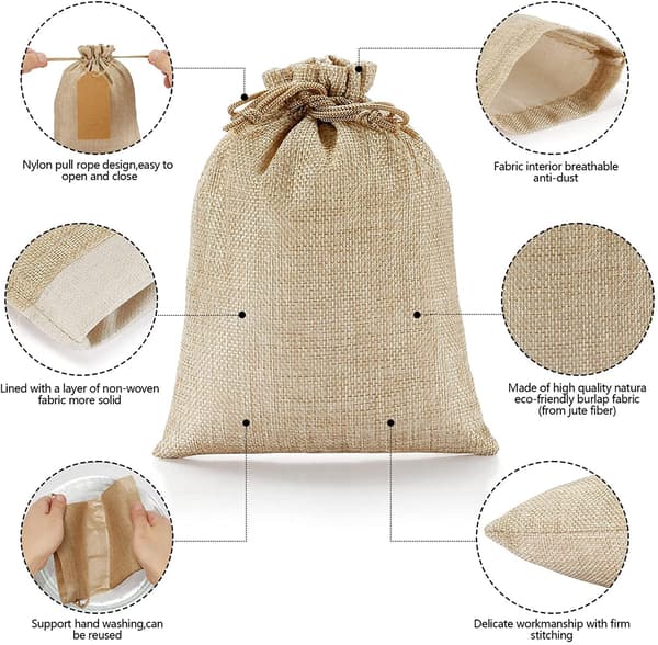 75 st (ca 9*12 cm) Jutesäckar med dragsko, Jute Jutesäckar med dragsko