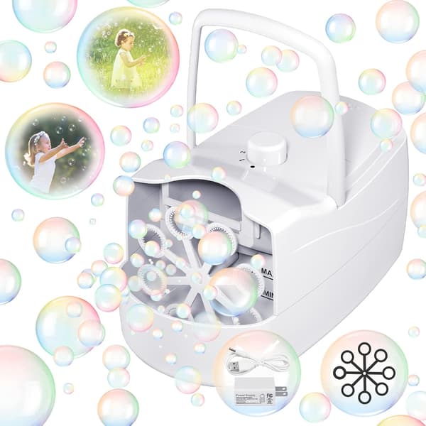 Bubble Machine Automatic Bubble Blowing Machine, 10000+ Bubbles Per Minute, 2 Speeds (White)