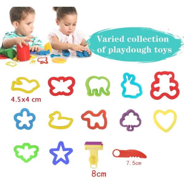 Legedejsværktøj 20 STK Legedejværktøjssæt til børn, forskellige former for legedejskærere og ruller, tilfældig farve